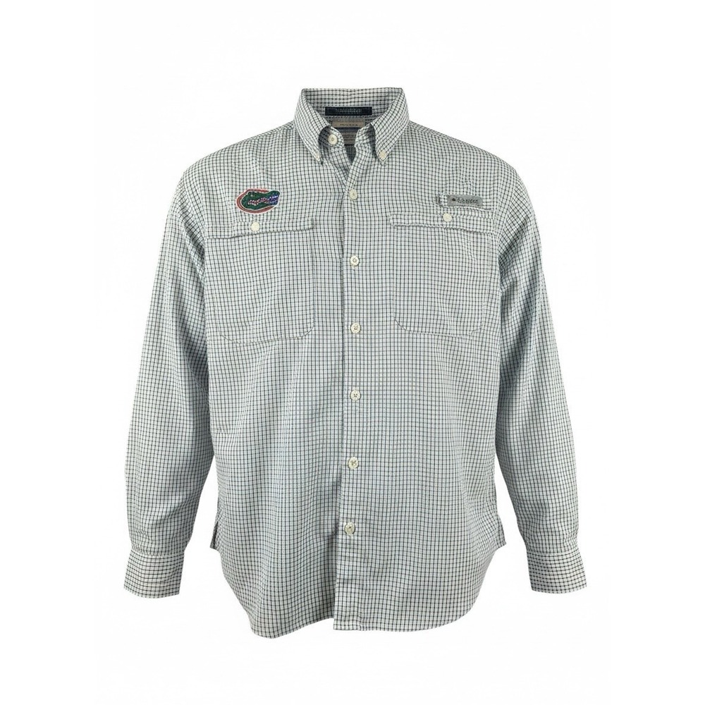 COLUMBIA PFG Super Tamiami Shirt Mens M Blue Check Florida Gators Fishing